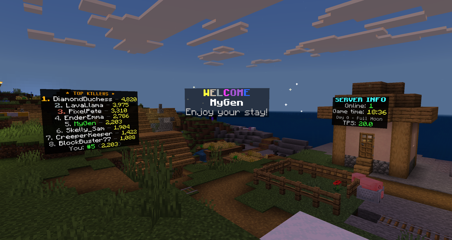 No entities, no lag: drawn with Minecraft's own text rendering