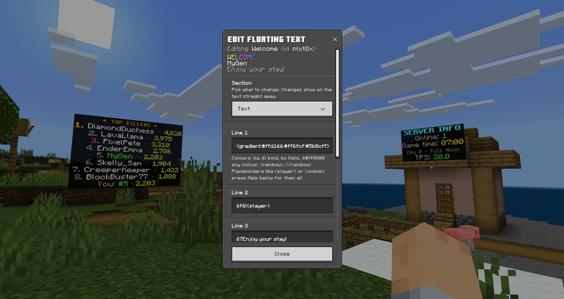 The editor, with the finished text previewed at the top