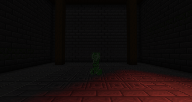 A creeper pulses as its fuse runs down, then the explosion flashes